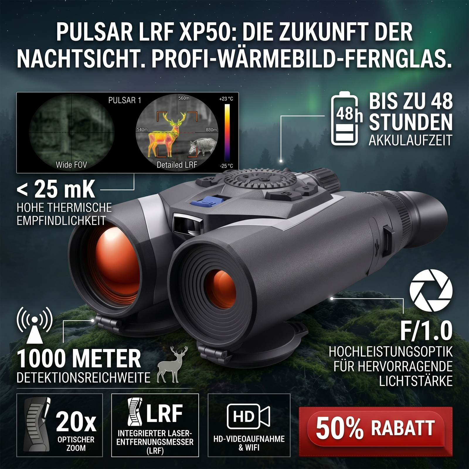Multispektrale Wärmebildkamera und digitales Nachtsichtfernglas mit Laserentfernungsmesser