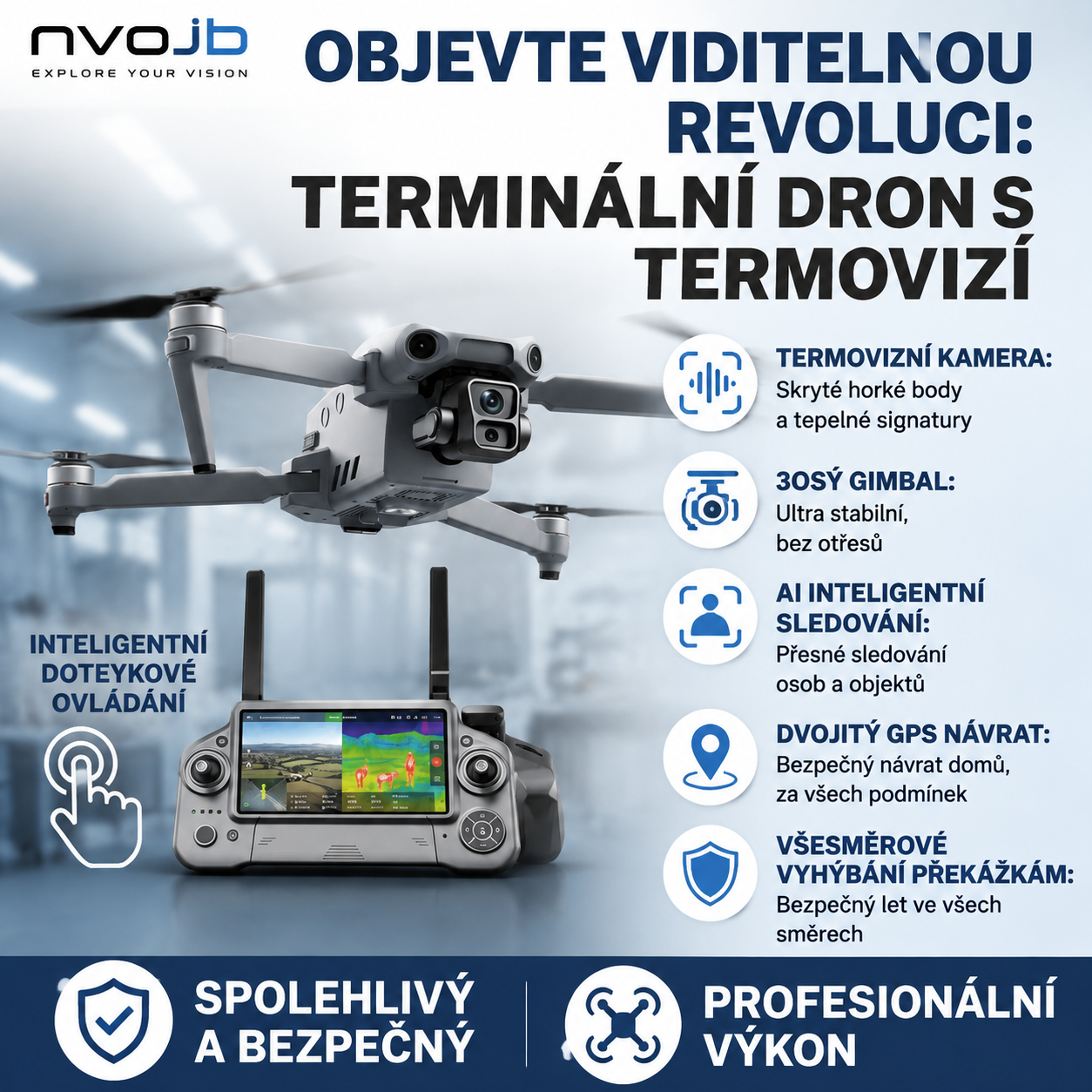Profesionální termovizní dron s 4K kamerou, infračerveným zobrazováním a GPS, pro lov, bezpečnost a průmysl