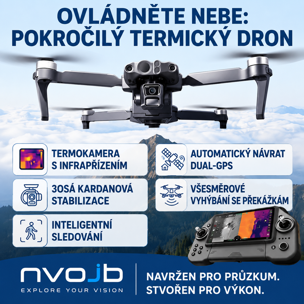 Profesionální termovizní dron s 4K kamerou, infračerveným zobrazováním a GPS, pro lov, bezpečnost a průmysl
